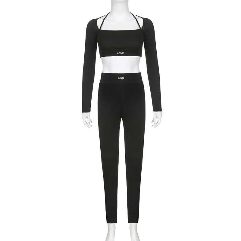 Womens 2-Piece Workout Set Sportswear Yoga Leggings, Long Sleeve Activewear